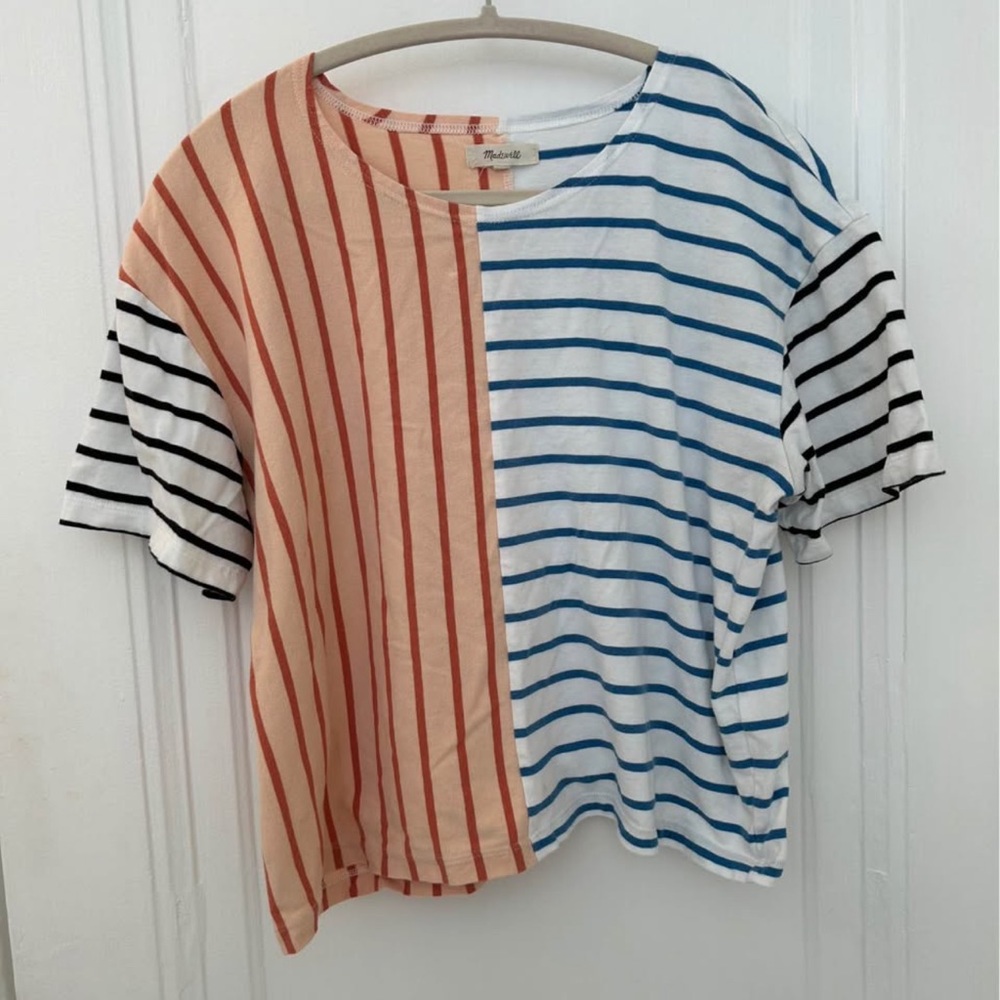 Madewell Colorblock Striped Short Sleeve Tee - Peach, Blue, Black